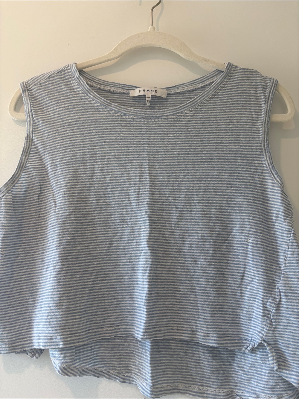 Frame Denim Light Blue & White Striped Sleeveless Tank